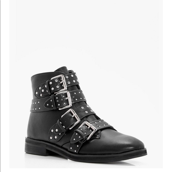 Boohoo Shoes - Boohoo Studded Strap Ankle Boots